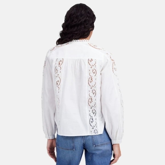 New! Madewell Lace-Inset Pintucked Button-Up Top - Picture 3 of 12